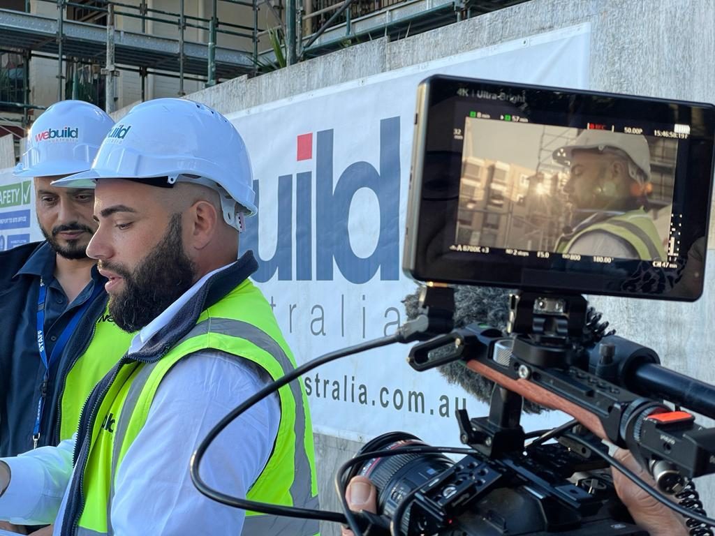 We Build Australia leadership on site at Pyrmont during a media interview